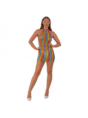 Mini Dress Cuello Halter Rainbow LJ