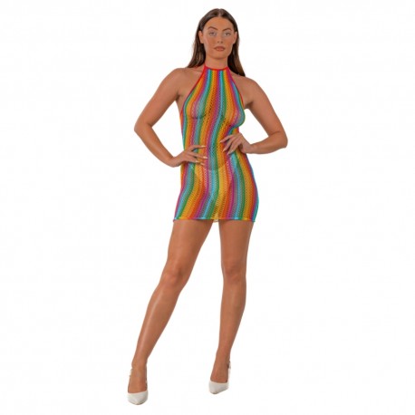 Mini Dress Cuello Halter Rainbow LJ