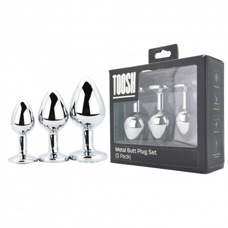 Kit 3 Plug Anal Metálicos Silver TOOSH