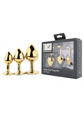 Kit 3 Plug Anal Metálicos Dorado TOOSH
