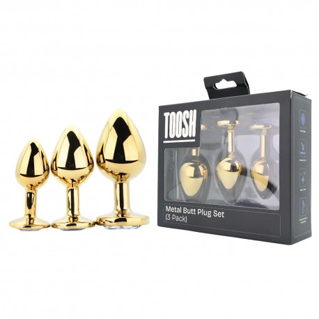 Kit 3 Plug Anal Metálicos Dorado TOOSH