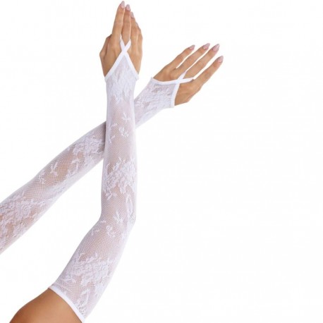 Guantes de Rejilla Floral al Dedo-blancos